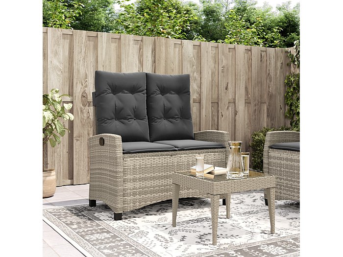 Set 2 Sedie Reclinabili Da Giardino Grigio Chiaro Con Poggiapiedi - Poltrone Esterne In Rattan - Foto 3