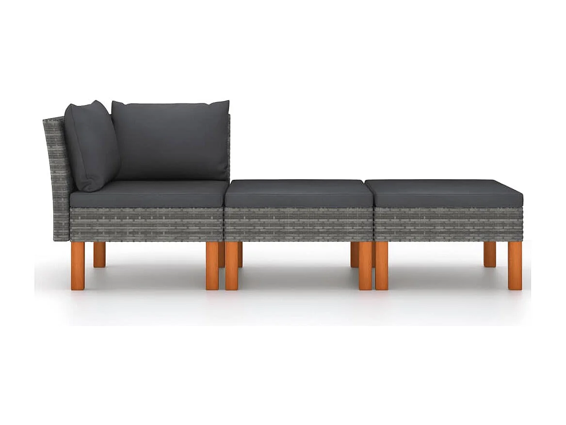 3-tlg. Garten-Sitzgruppe | Garten-Lounge-Set Poly Rattan und Eukalyptus Massivholz -GKD151694