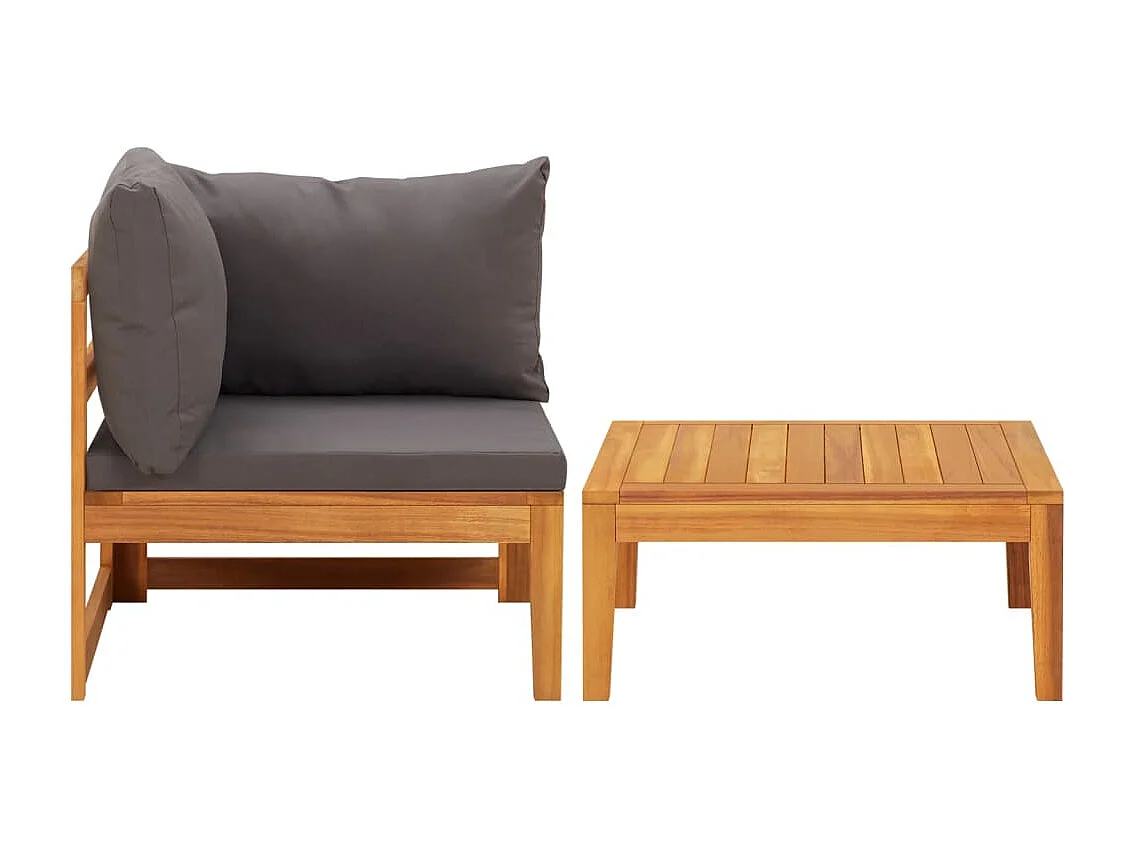 2-tlg. Garten-Sitzgruppe: Sofa + Tisch | Garten-Lounge-Set mit Dunkelgrauen Kissen Akazienholz -GKD725711