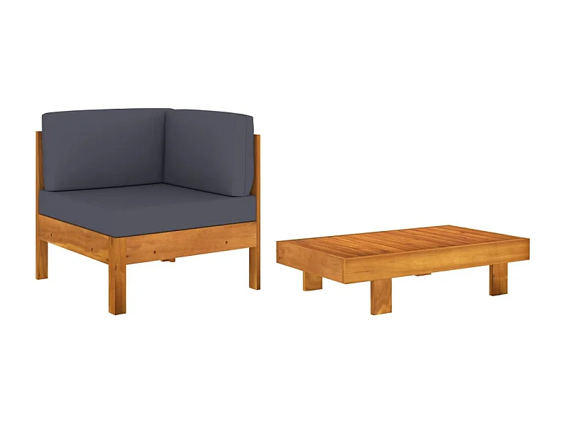 2-tlg. Garten-Sitzgruppe: Sofa + Tisch | Garten-Lounge-Set mit Dunkelgrauen Kissen Akazienholz -GKD607823