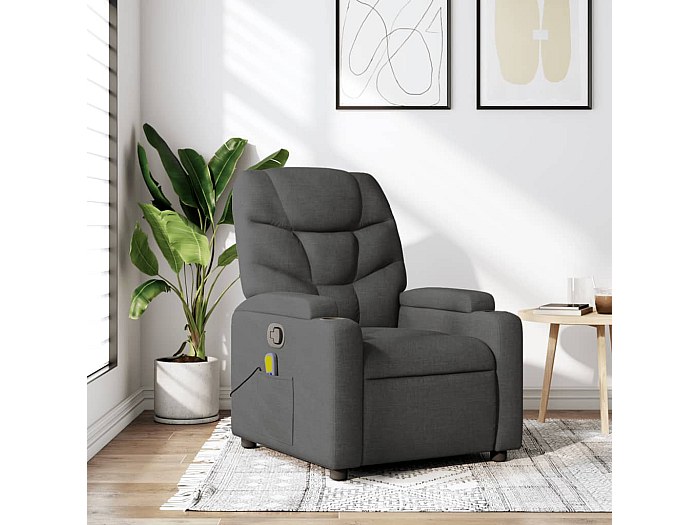 Festnight Poltrona Reclinabile Elettrica Con Massaggio, Tessuto Grigio Scuro, 2 Posizioni, Seduta 48cm, Telaio In Ferro, Per Soggiorno E Relax.