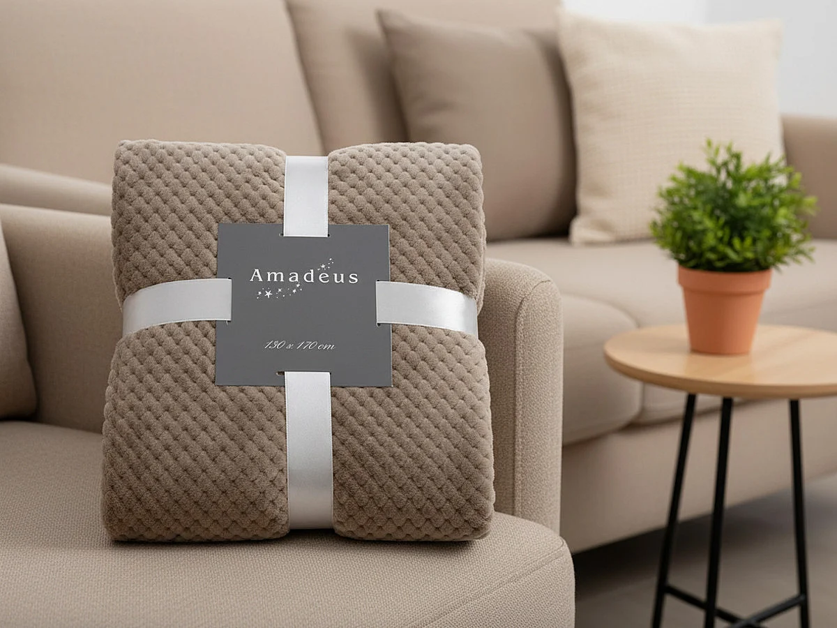 Plaid Damier Taupe doublé en Polyester 130x170 cm