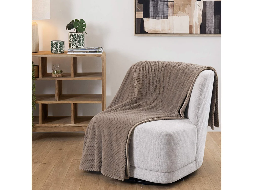 Plaid Damier Taupe doublé en Polyester 130x170 cm
