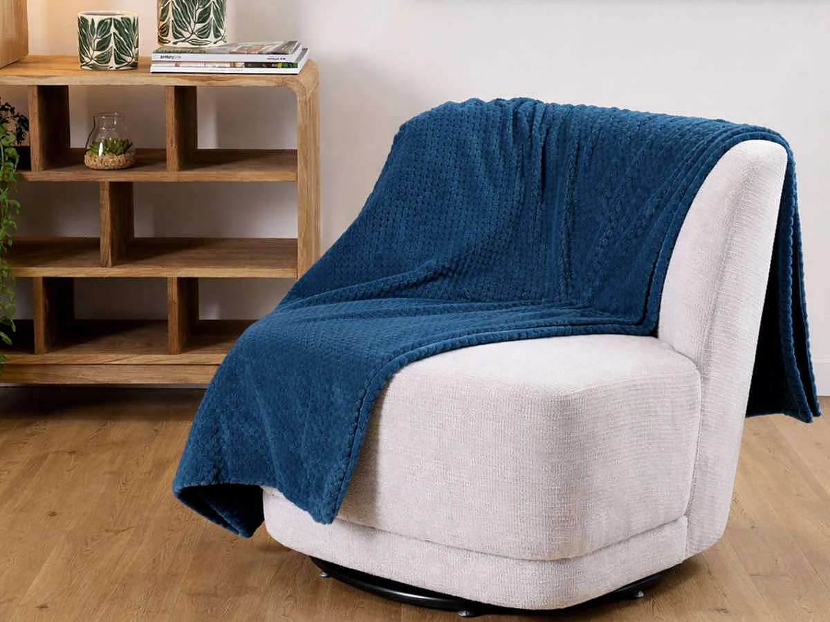 Plaid damier 130x170 bleu nuit