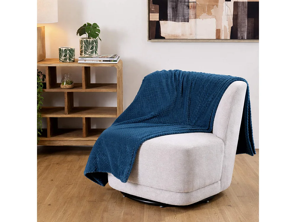 Plaid damier 130x170 bleu nuit