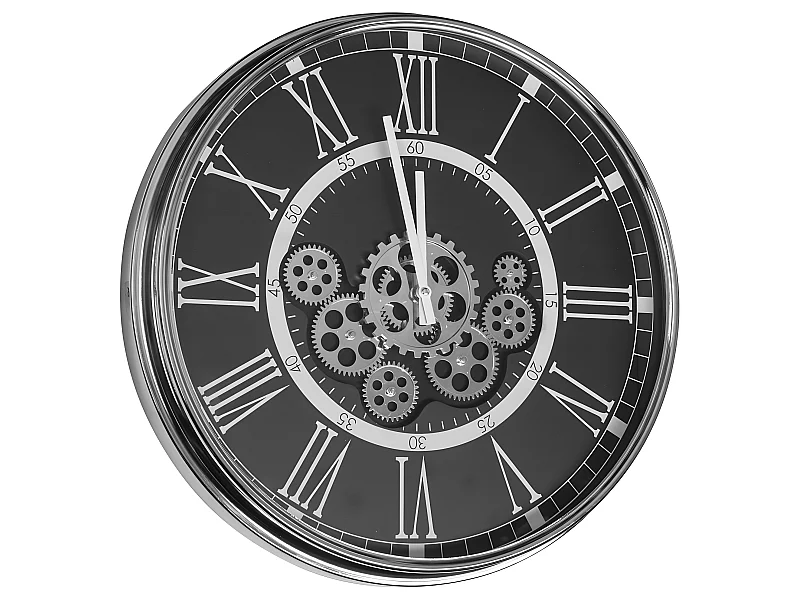 Horloge Gear 54 cm chromée fond noir