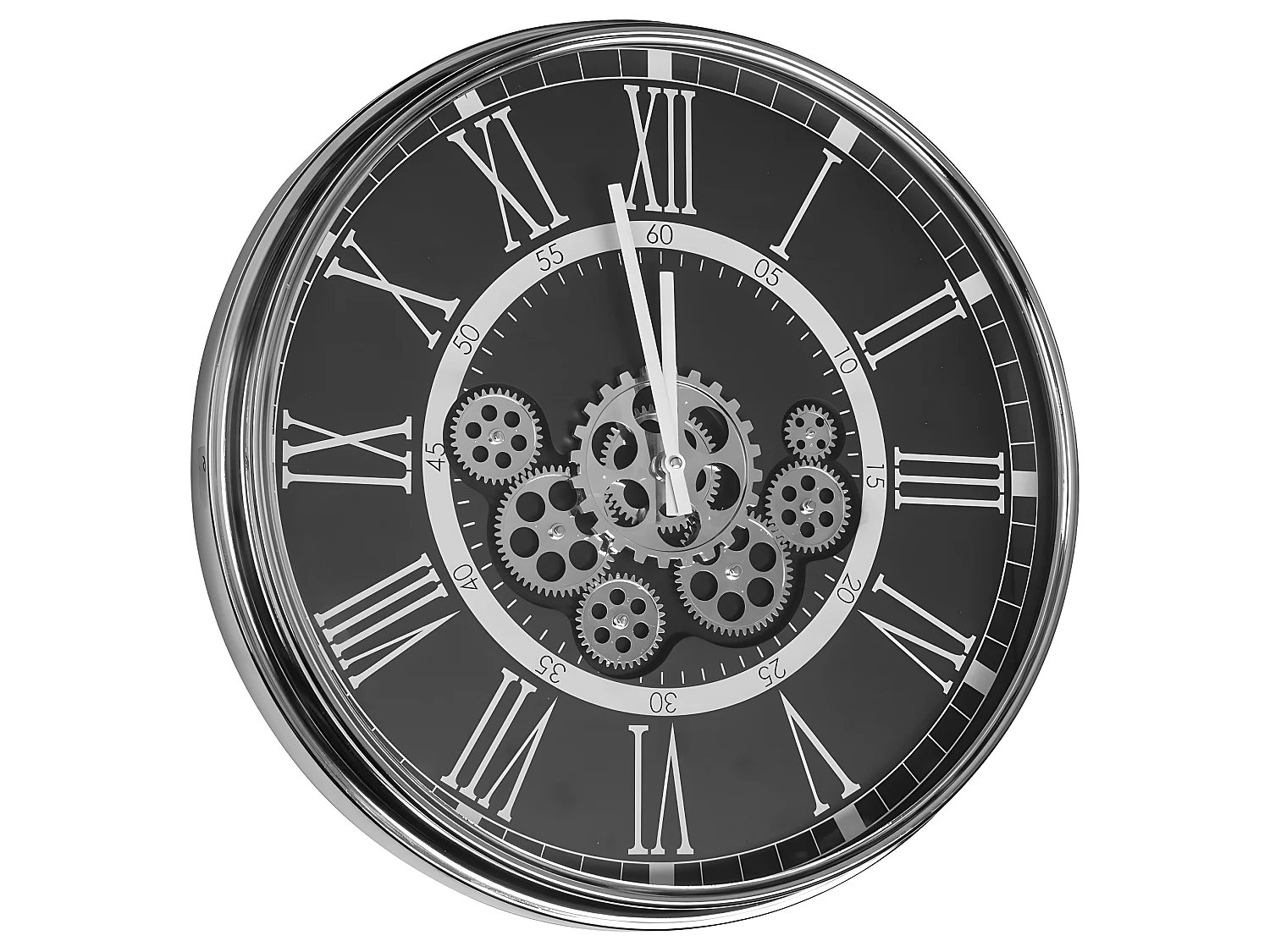 Horloge Gear 54 cm chromée fond noir