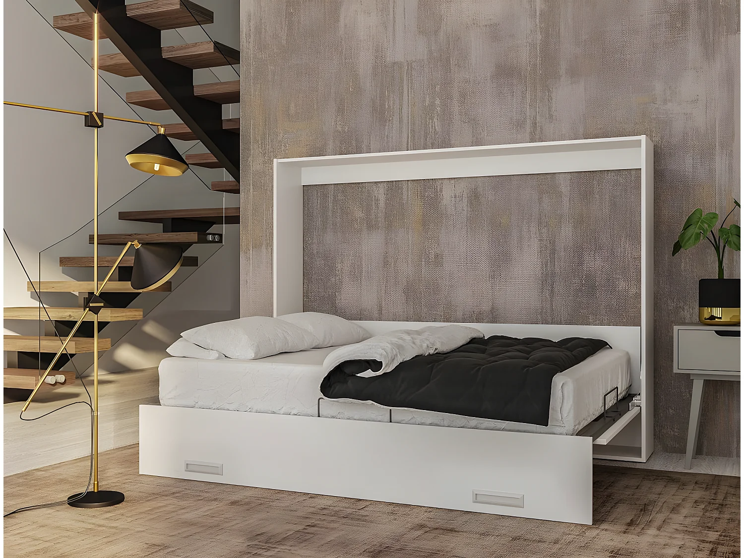 Armoire lit escamotable VERTIGO blanc mat couchage 140*200 cm