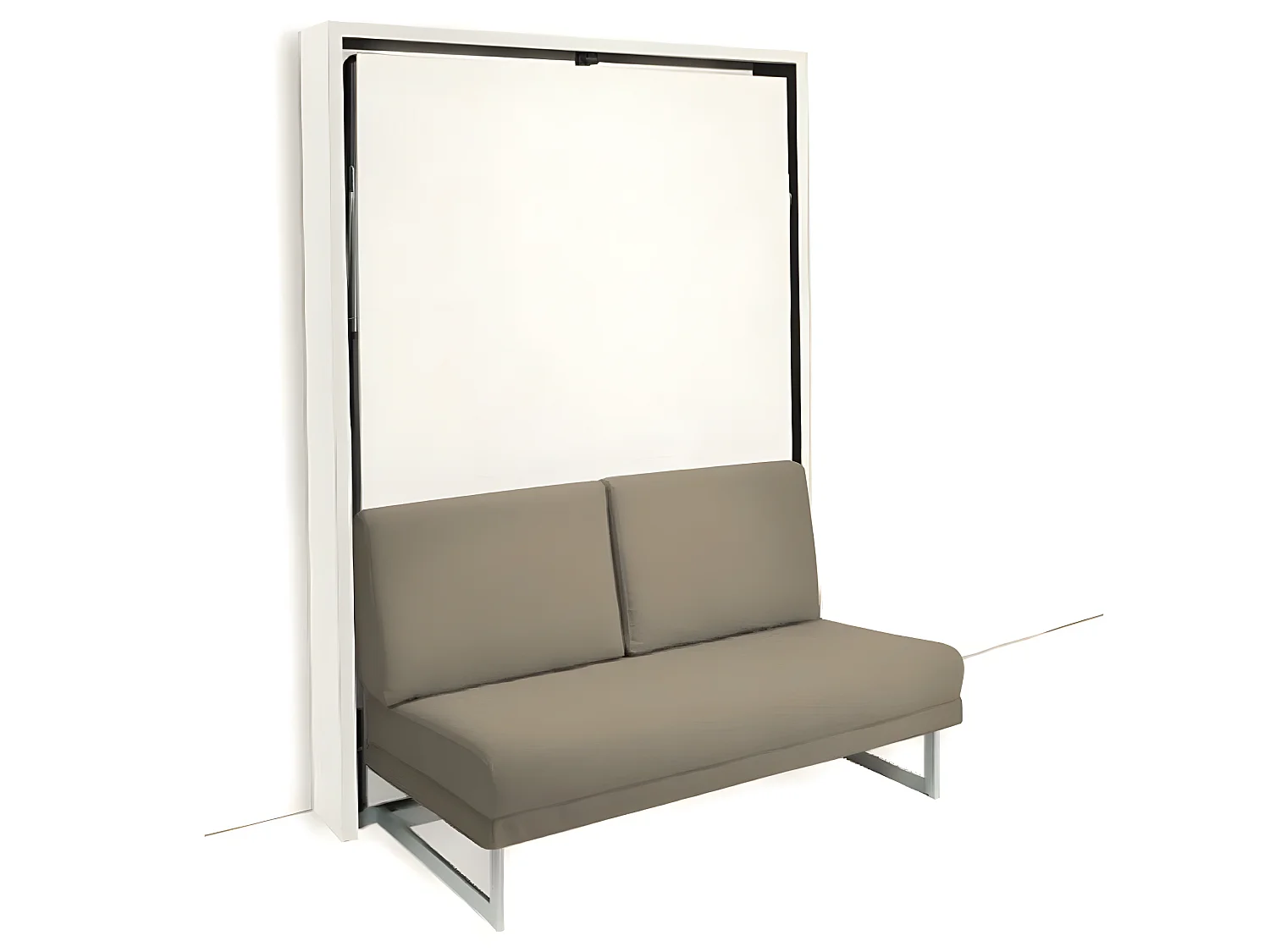 Armoire lit escamotable HOUDINI FLASH 140 blanche mate canapé tissu tweed beige