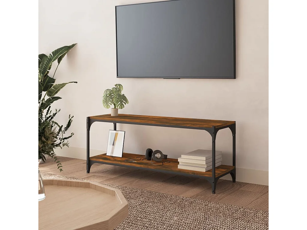 TV-Schrank,TV-Möbel Räuchereiche 100x33x41 cm Holzwerkstoff und Stahl -gkd582168