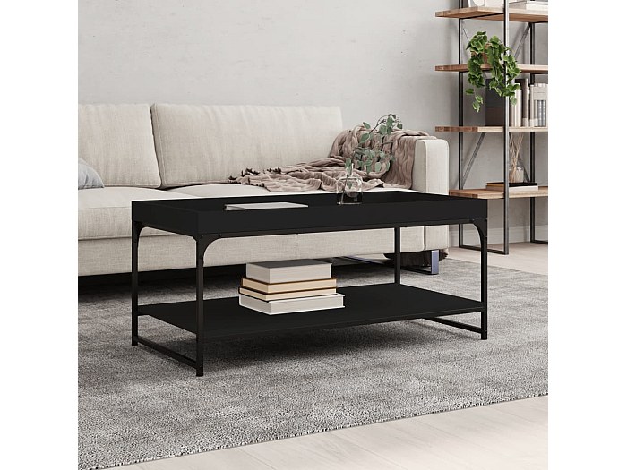 Tavolino Da Salotto Nero 40x40x30cm - In Legno Multistrato, Multifunzione Con Contenitore - Foto 3