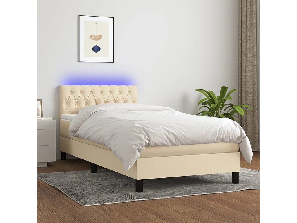 LED-Boxspringbett mit Matratze,Bett für Schlafzimmer Creme 90x190 cm Stoff -CFW65118