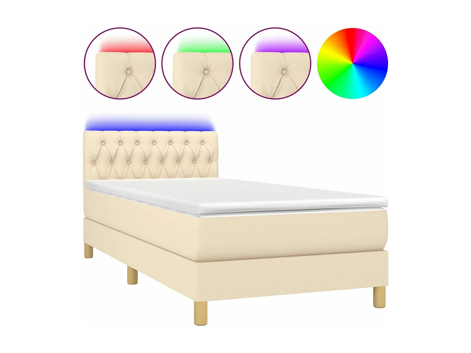 LED-Boxspringbett mit Matratze,Bett für Schlafzimmer Creme 90x190 cm Stoff -CFW35459