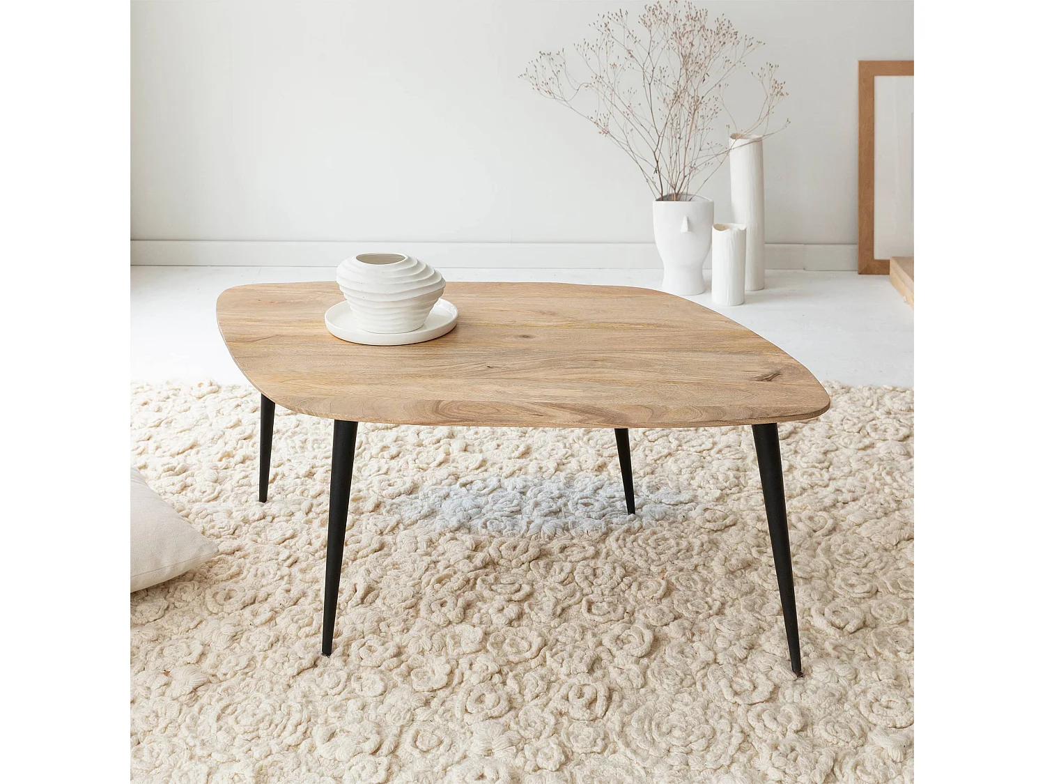 Table basse losange en bois de manguier et métal Aimée