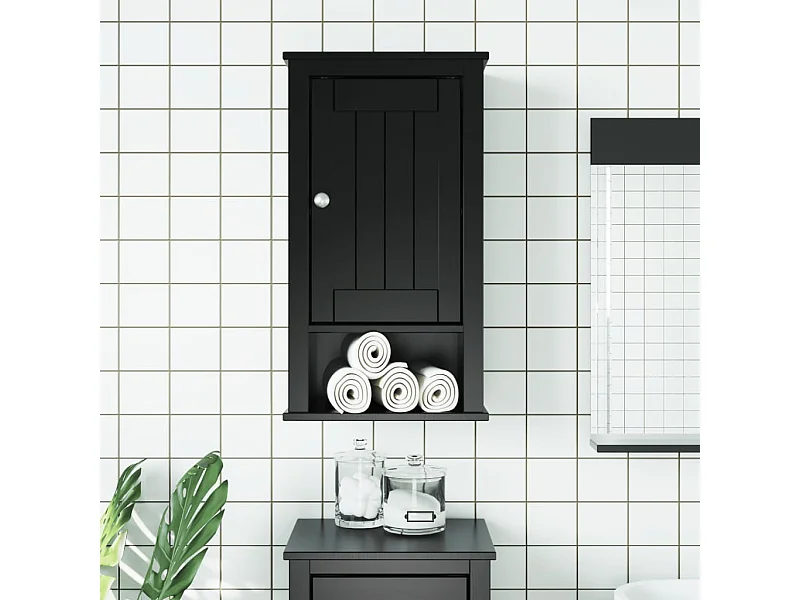 Bad-Wandschrank,Wandhängeschrank BERG Schwarz 40x27x71,5 cm Massivholz Kiefer -gkd61252