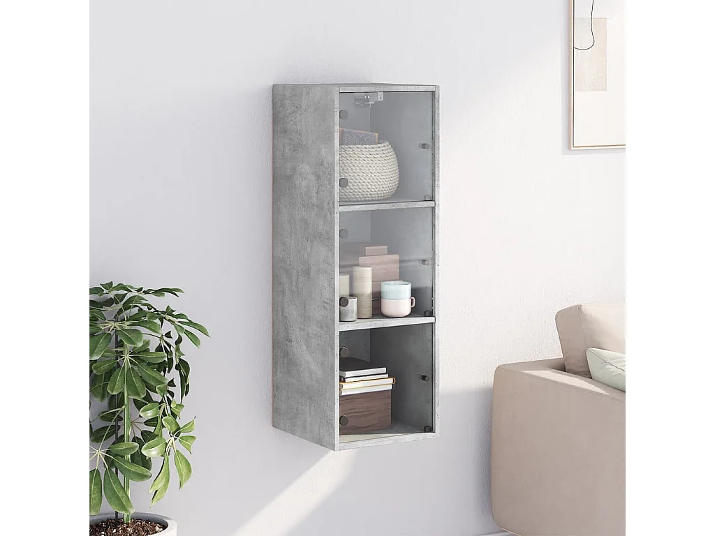 Wandschrank,Wandhängeschrank mit Glastüren Betongrau 35x37x100 cm -gkd384105