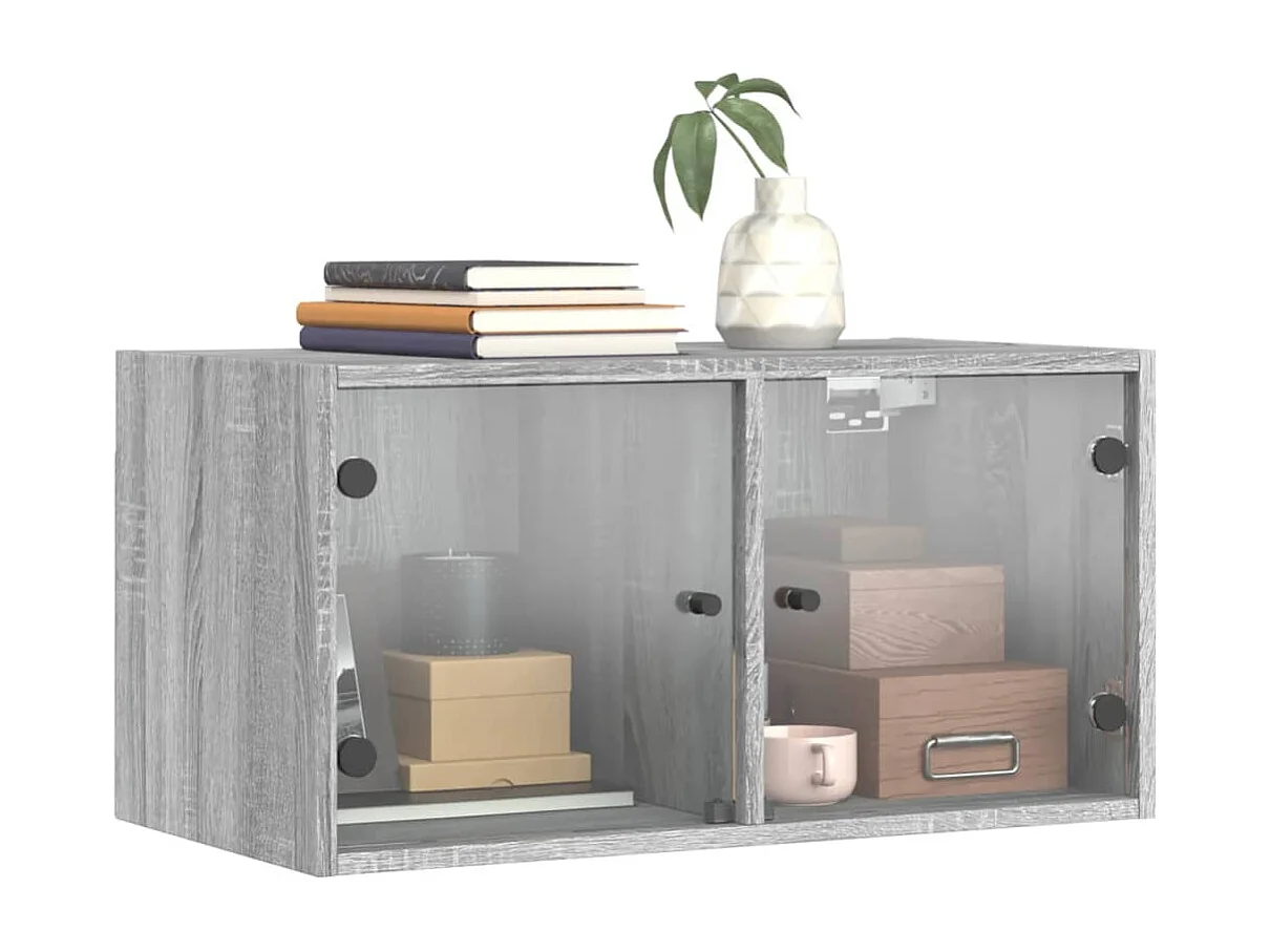 Wandschrank,Wandhängeschrank mit Glastüren Grau Sonoma 68,5x37x35 cm -gkd856812