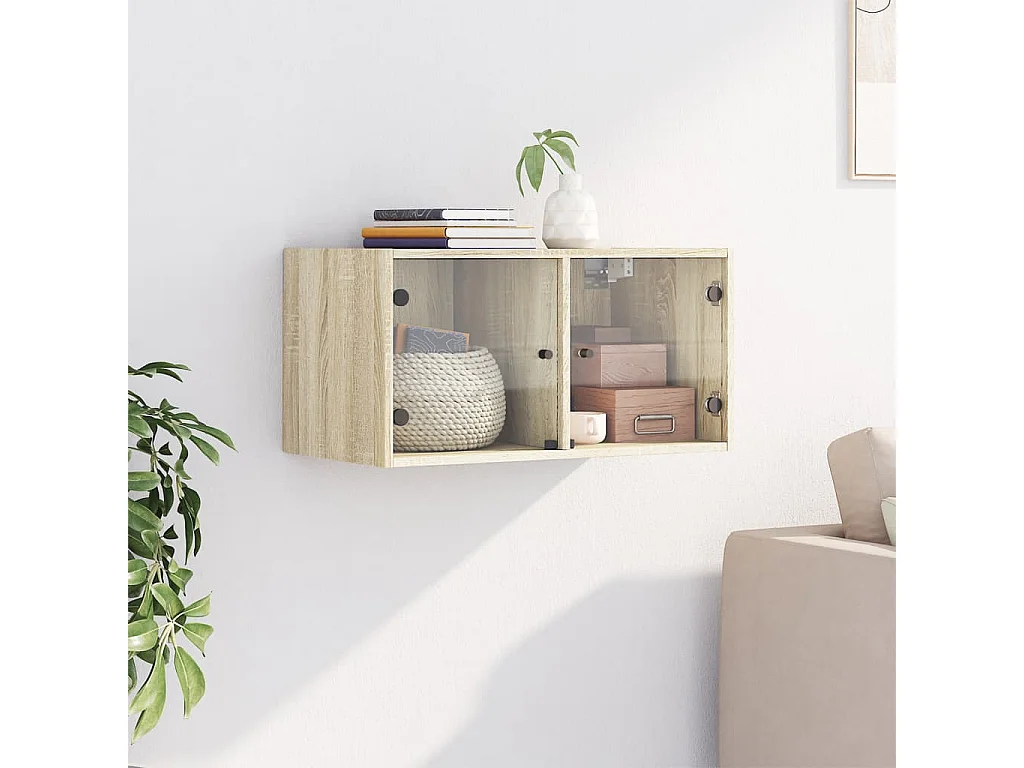 Wandschrank,Wandhängeschrank mit Glastüren Sonoma-Eiche 68,5x37x35 cm -gkd596150