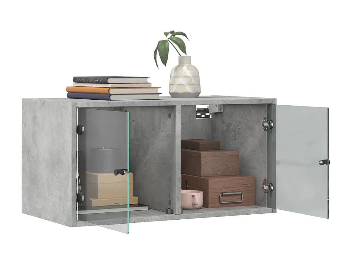 Wandschrank,Wandhängeschrank mit Glastüren Betongrau 68,5x37x35 cm -gkd836601