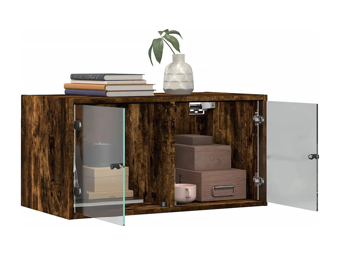Wandschrank,Wandhängeschrank mit Glastüren Räuchereiche 68,5x37x35 cm -gkd137652