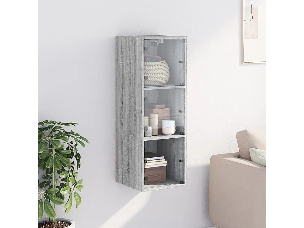 Wandschrank,Wandhängeschrank mit Glastüren Grau Sonoma 35x37x100 cm -gkd213677