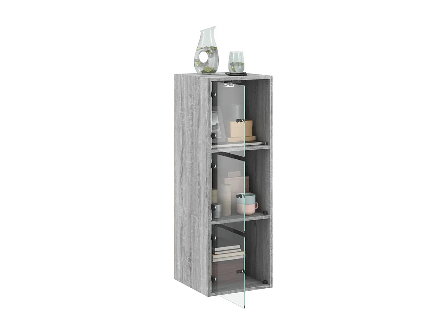 Wandschrank,Wandhängeschrank mit Glastüren Grau Sonoma 35x37x100 cm -gkd213677