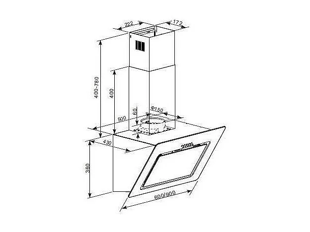 CANDY - CVMAD60/1N - Hotte Inclinee - 463,3m3/h max - 65dB max - 3 Vitesses - L60cm - Noir