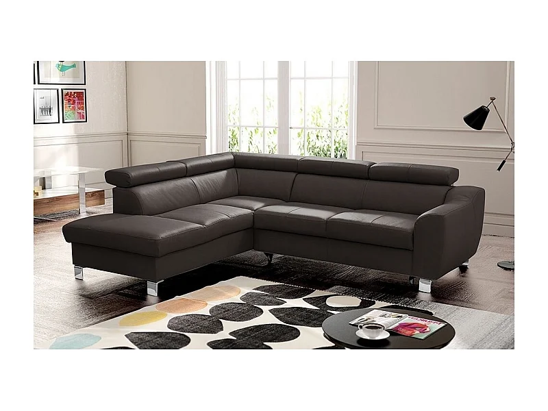 Canapé d'angle convertible en cuir italien de luxe 5 places ASTRID, chocolat, angle gauche