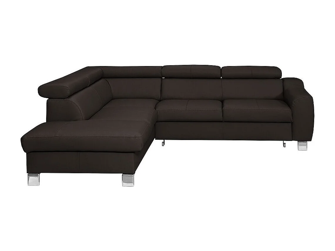Canapé d'angle convertible en cuir italien de luxe 5 places ASTRID, chocolat, angle gauche