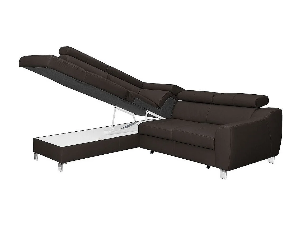 Canapé d'angle convertible en cuir italien de luxe 5 places ASTRID, chocolat, angle gauche