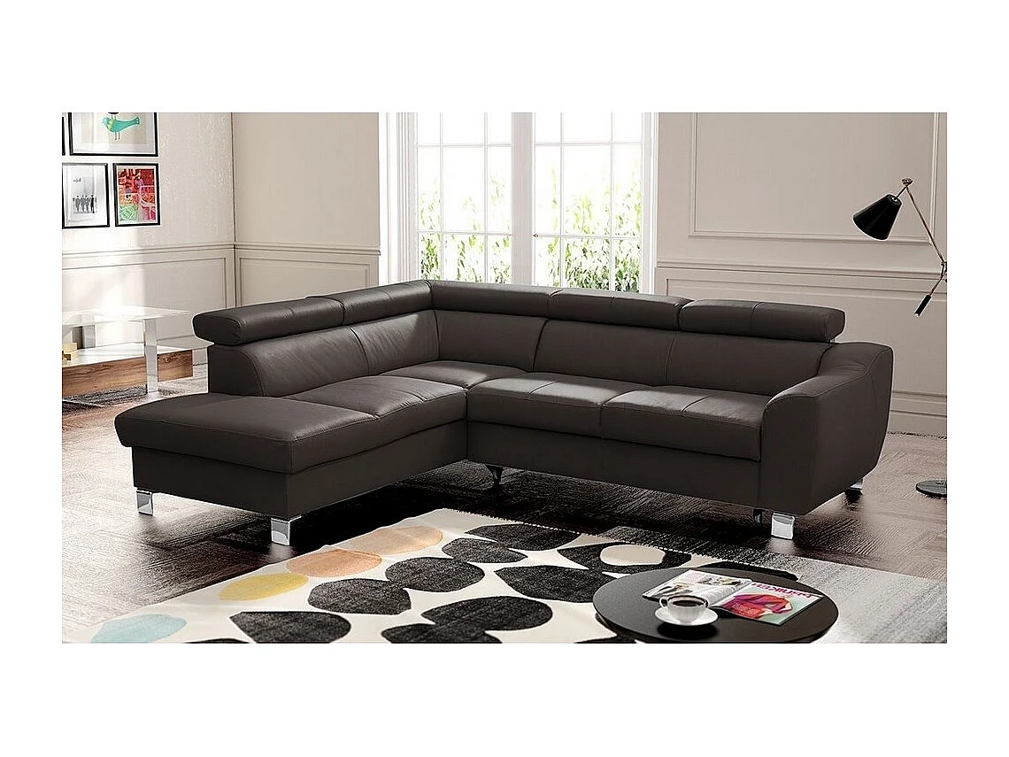 Luxe 5-zits hoekslaapbank van Italiaans leer ASTRID, chocolade, met opbergruimte