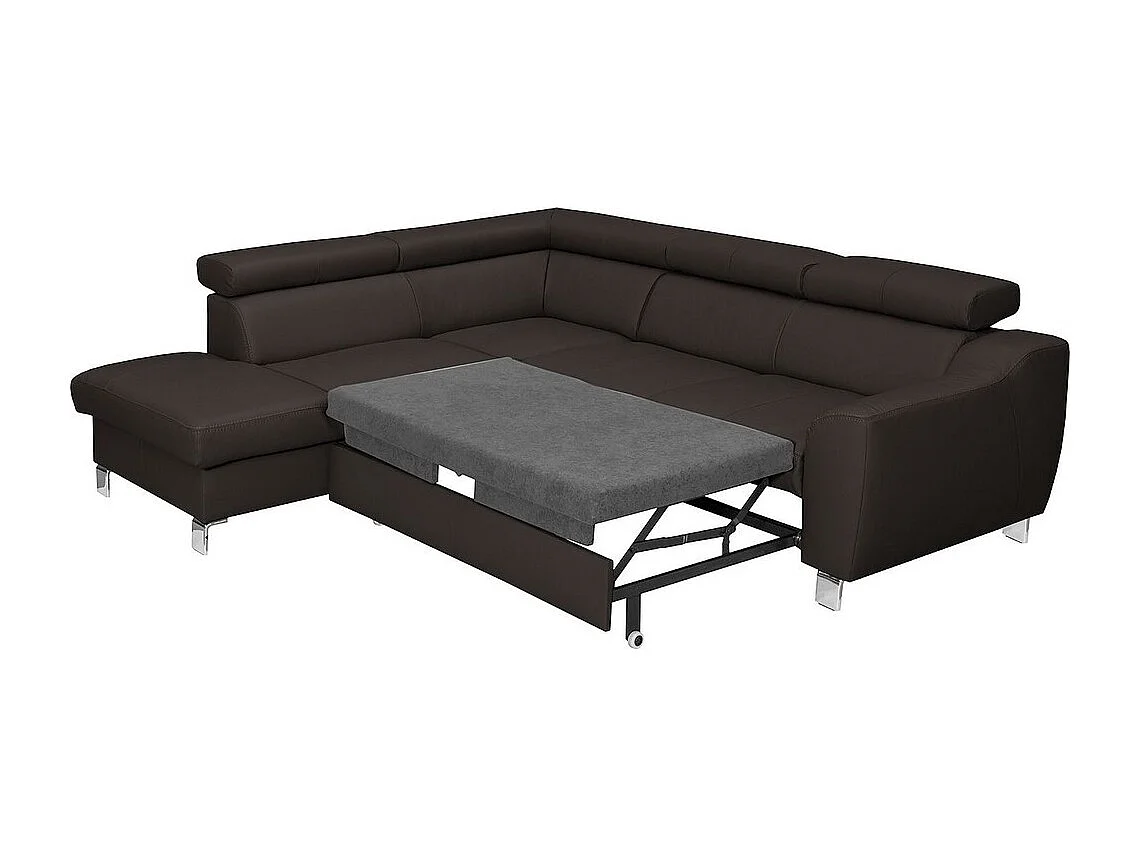 Luxe 5-zits hoekslaapbank van Italiaans leer ASTRID, chocolade, met opbergruimte