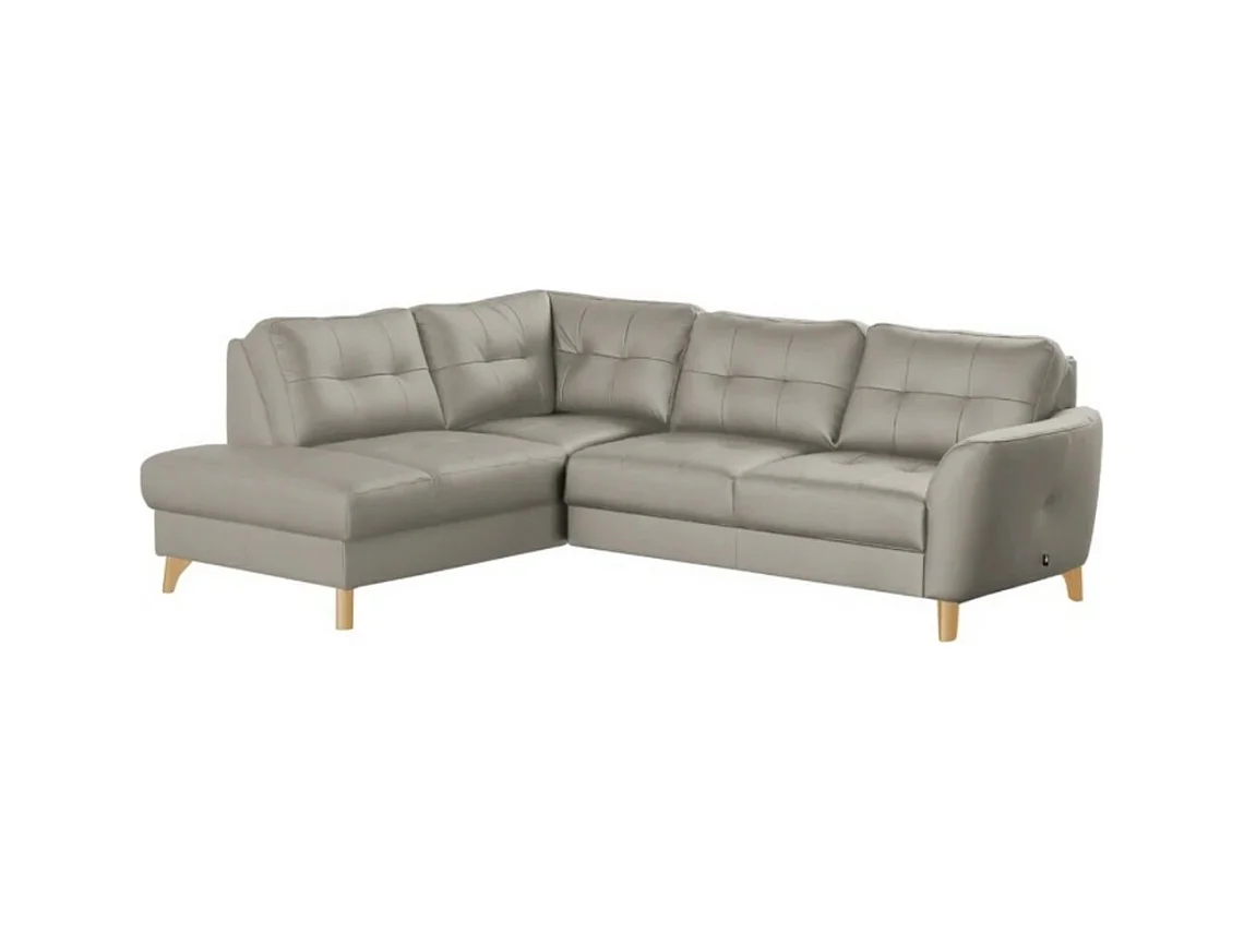 Canapé d'angle convertible en cuir italien de luxe 5 places NORIA avec coffre, gris clair, angle gauche
