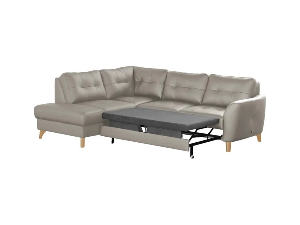 Canapé d'angle convertible en cuir italien de luxe 5 places NORIA avec coffre, gris clair, angle gauche