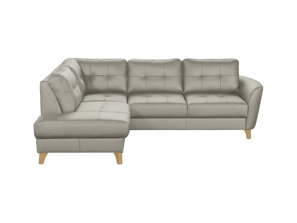 Canapé d'angle convertible en cuir italien de luxe 5 places NORIA avec coffre, gris clair, angle gauche