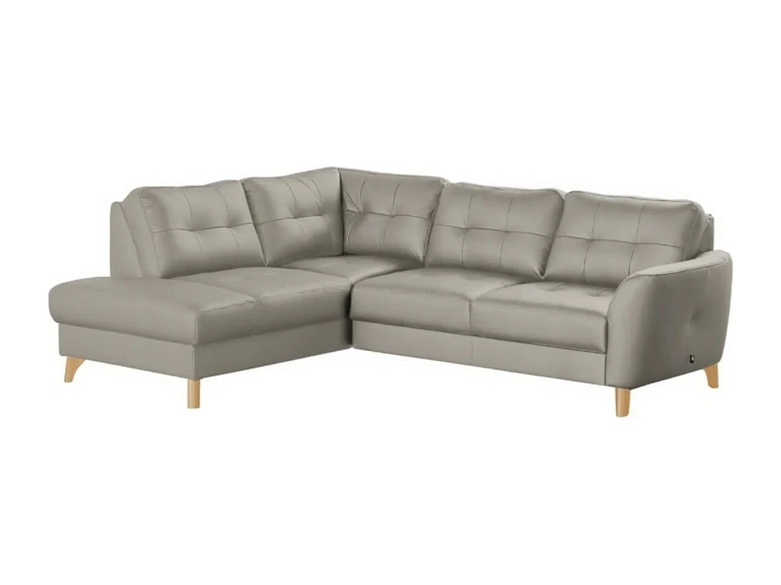 Canapé d'angle convertible en cuir italien de luxe 5 places NORIA avec coffre, gris clair, angle gauche