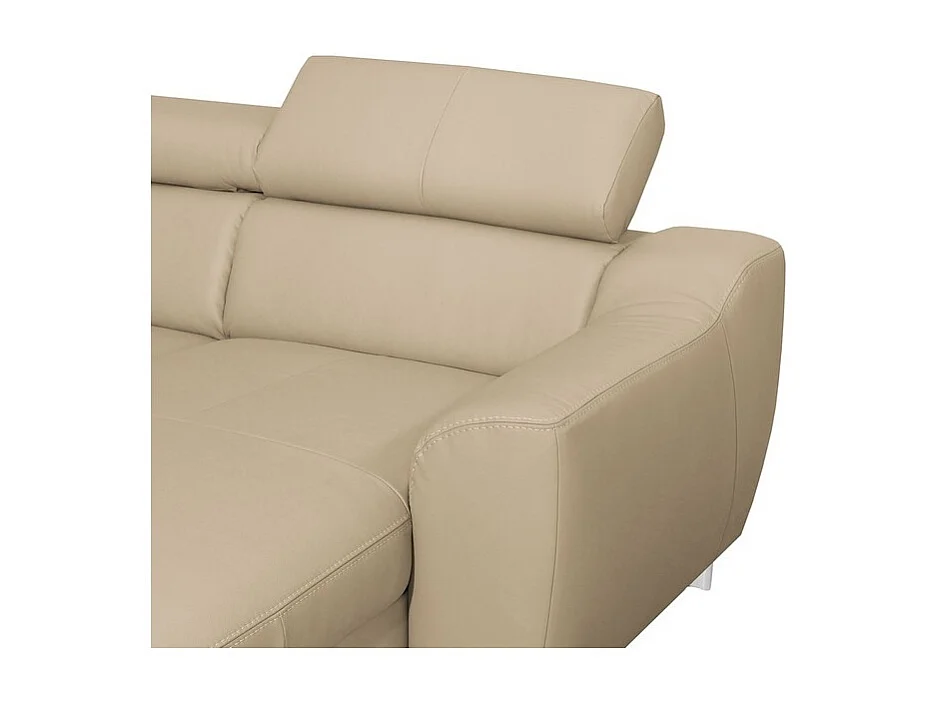 Canapé d'angle convertible en cuir italien de luxe 7/8 places ASTON, beige, angle gauche et méridienne à droite