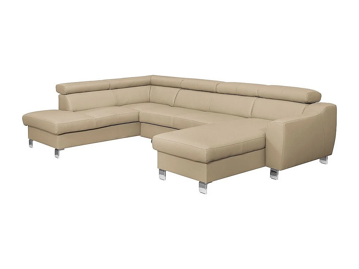 Canapé d'angle convertible en cuir italien de luxe 7/8 places ASTON, beige, angle gauche et méridienne à droite