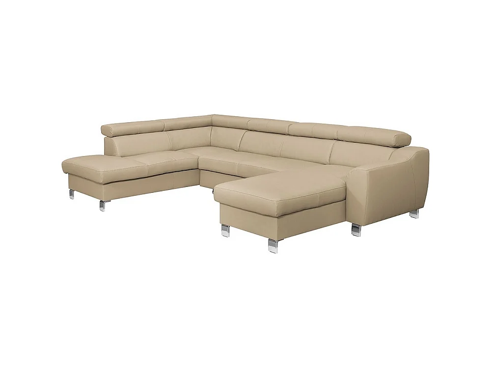 Canapé d'angle gauche convertible 8 places en cuir italien beige ASTON