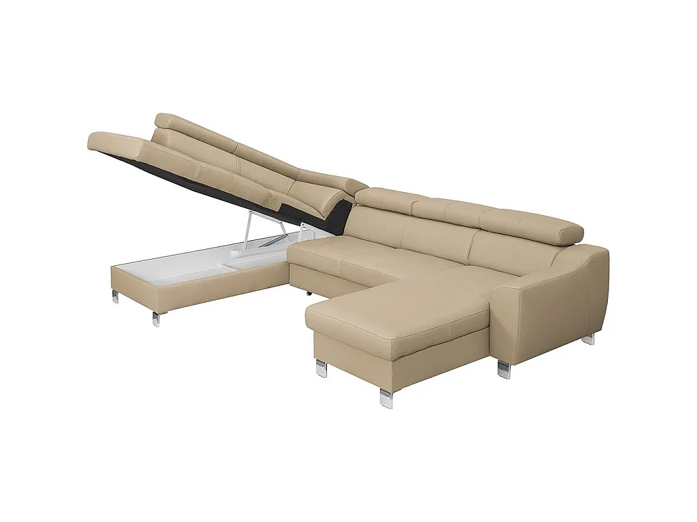 Canapé d'angle gauche convertible 8 places en cuir italien beige ASTON