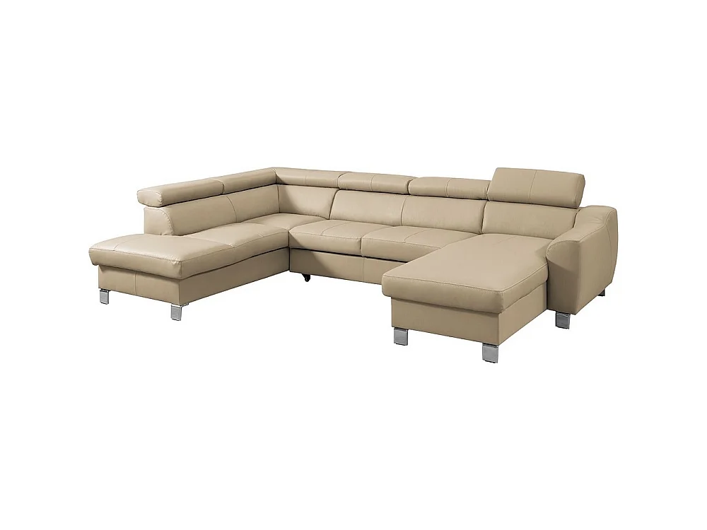 Canapé d'angle gauche convertible 8 places en cuir italien beige ASTON
