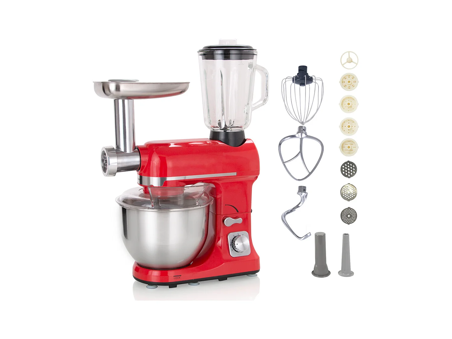 Robby Robot multifonctions 5l 1000w rouge avec hachoir et blender 1,5l en verre - robimix rouge