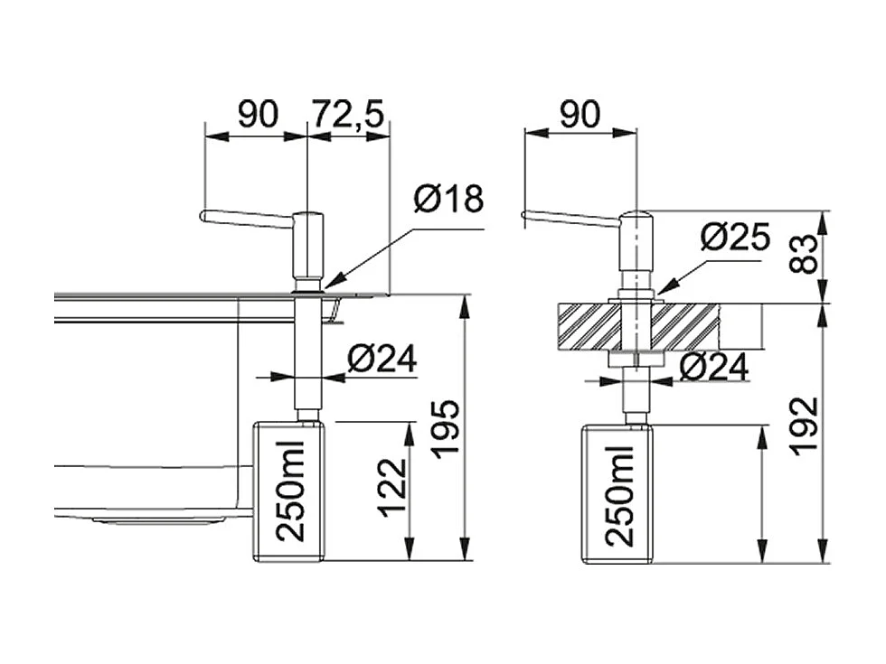 Franke Distributeur savon liquide 250ml encastrable - 038260