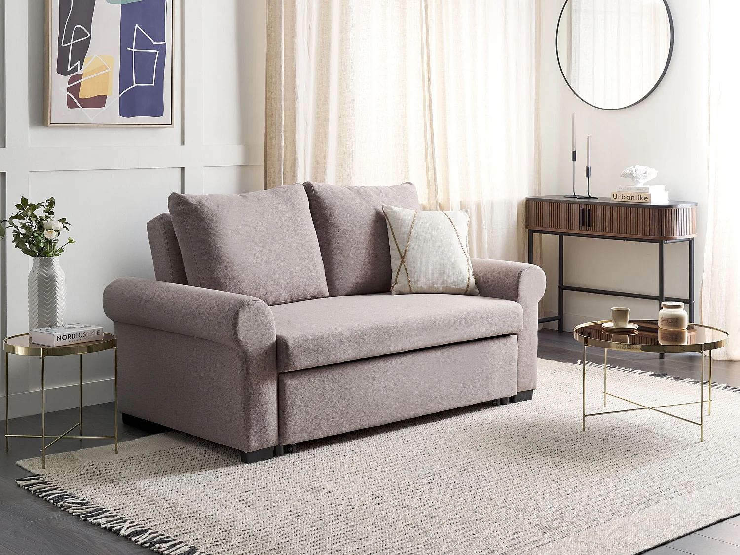 Canapé-lit 2 places SILDA Tissu Marron clair