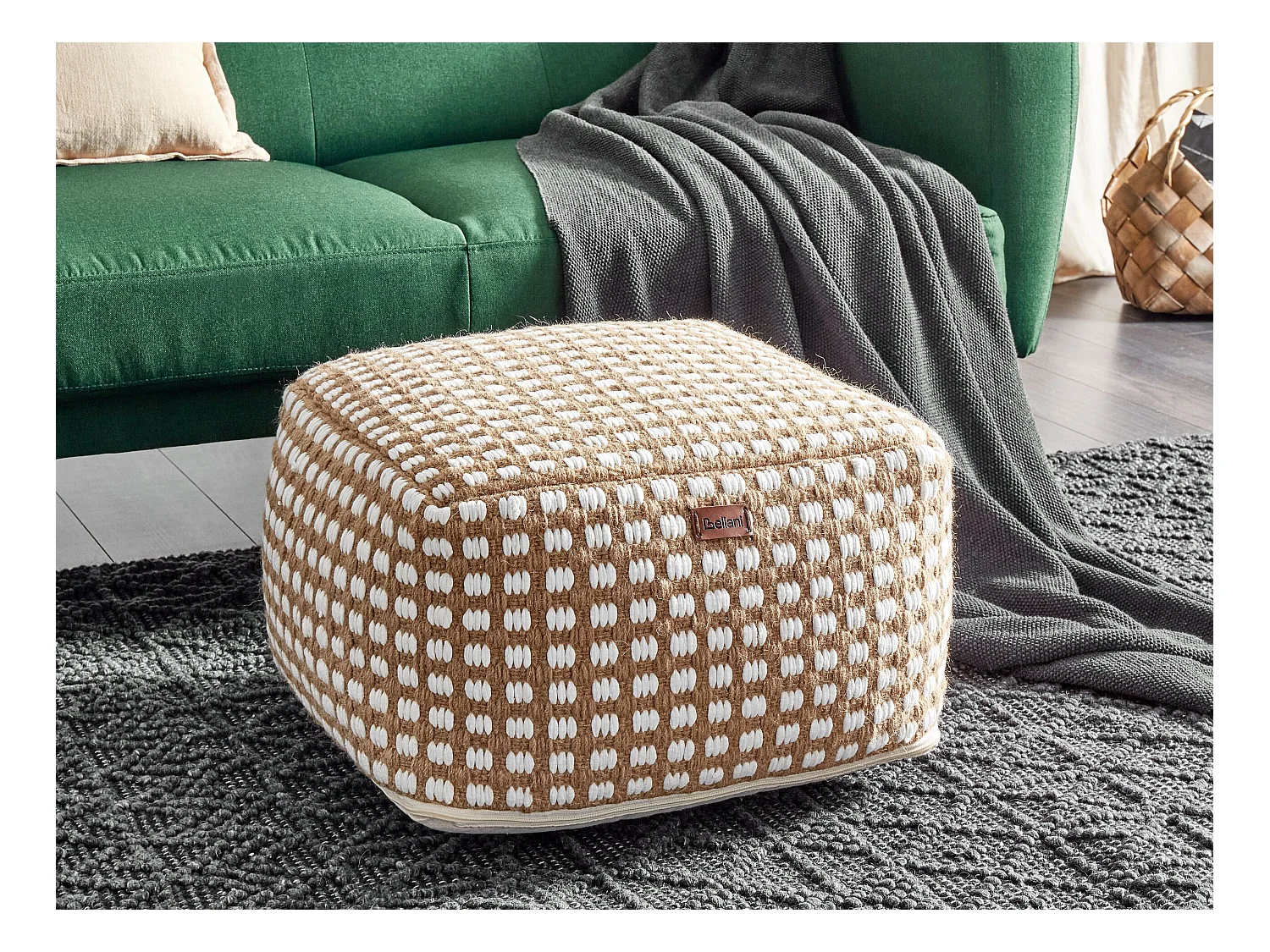 Pouf Baumwolle beige / weiß 50 x 50 x 35 cm quadratisch Boho Stil Chilar