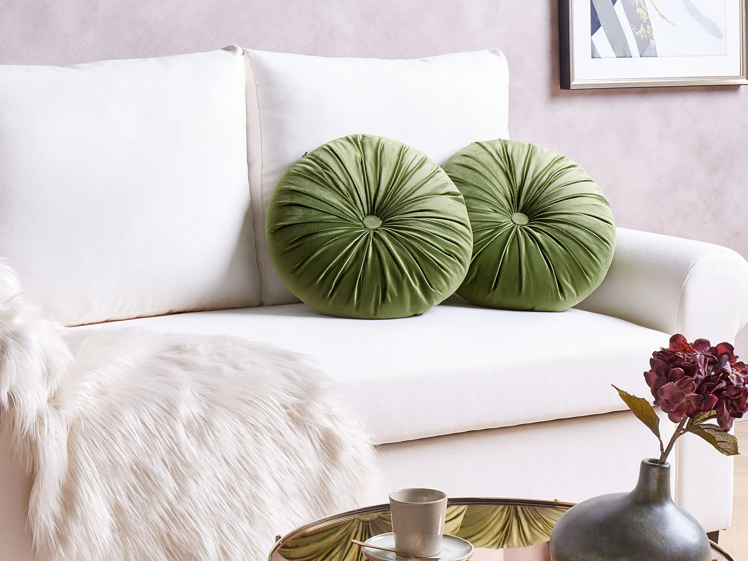 Lot de 2 coussins décoratifs BODAI Velours 38 x 38 cm Vert Unicolore