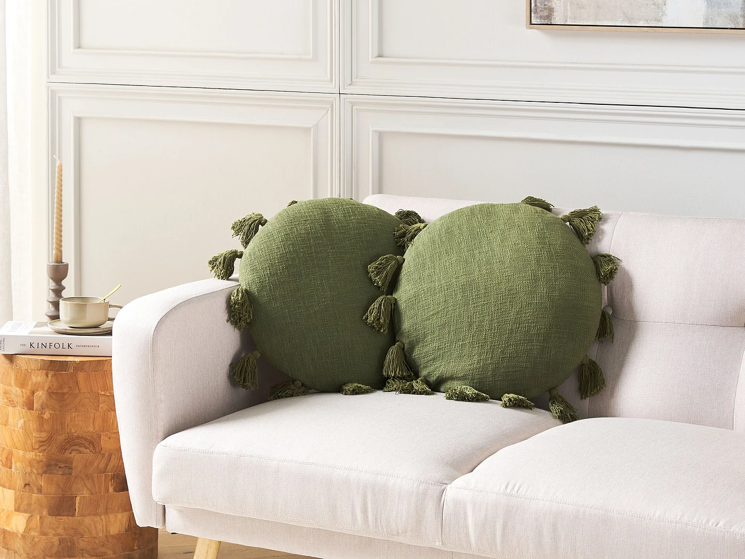 Lot de 2 coussins décoratifs MADIA Coton 45 x 45 cm Vert olive Unicolore