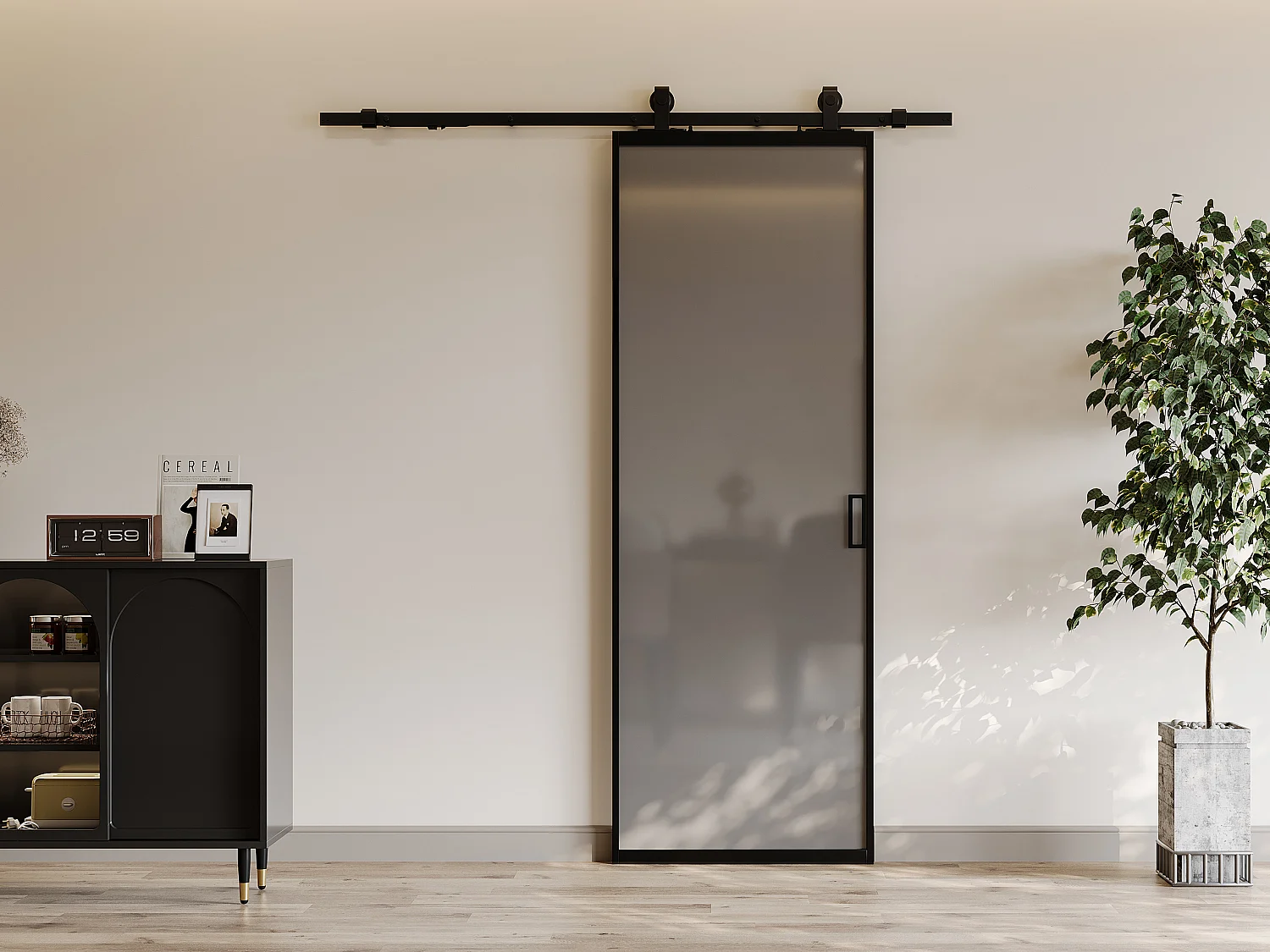 Schuifdeur met opbouwsysteem - Aluminium en gehard matglas - H205 x L93 cm - LINCI II