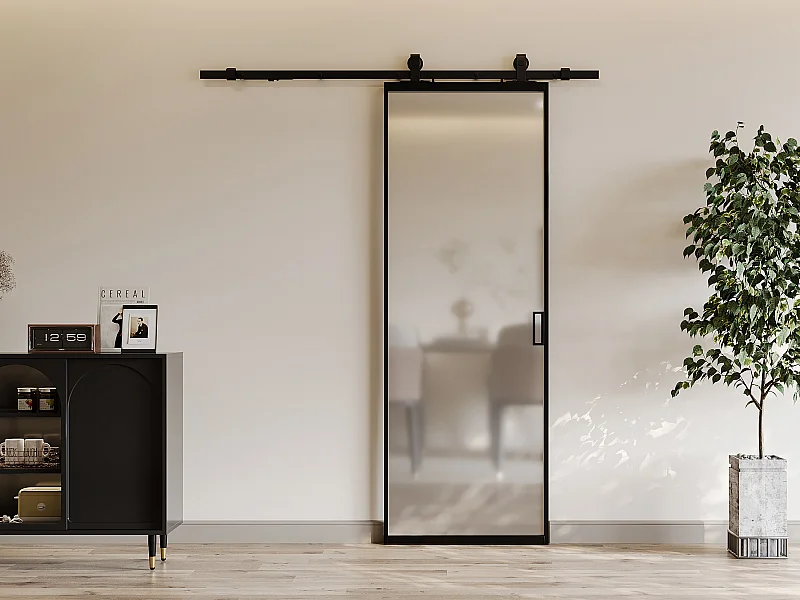 Porte coulissante avec système en applique - aluminium et verre trempé dépoli - H205 x L93 cm - LINCI II