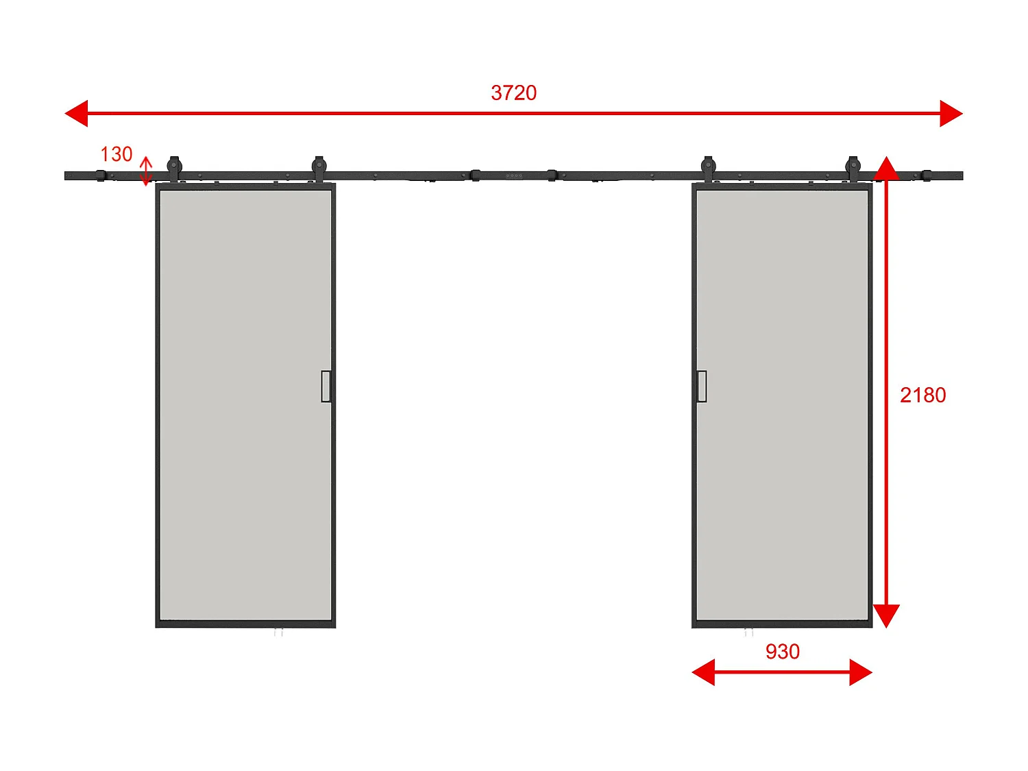 Doppel-Schiebetür mit Laufschienensystem - Aluminium & Sicherheitsglas mattiert - 2 x 205 x 93 cm - LINCI II